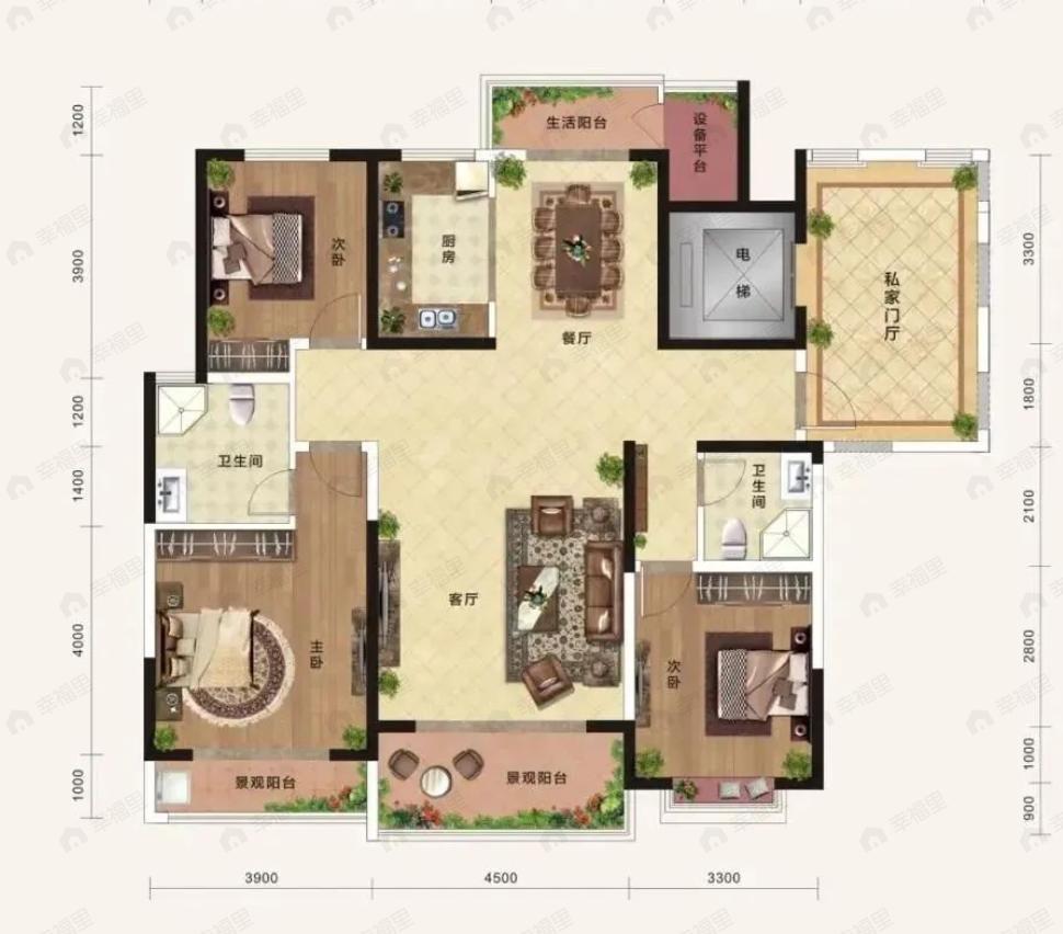 湟栋公园里3室2厅2卫户型图