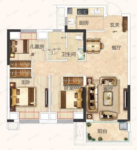 北辰孔雀城航天府3室2厅1卫户型图