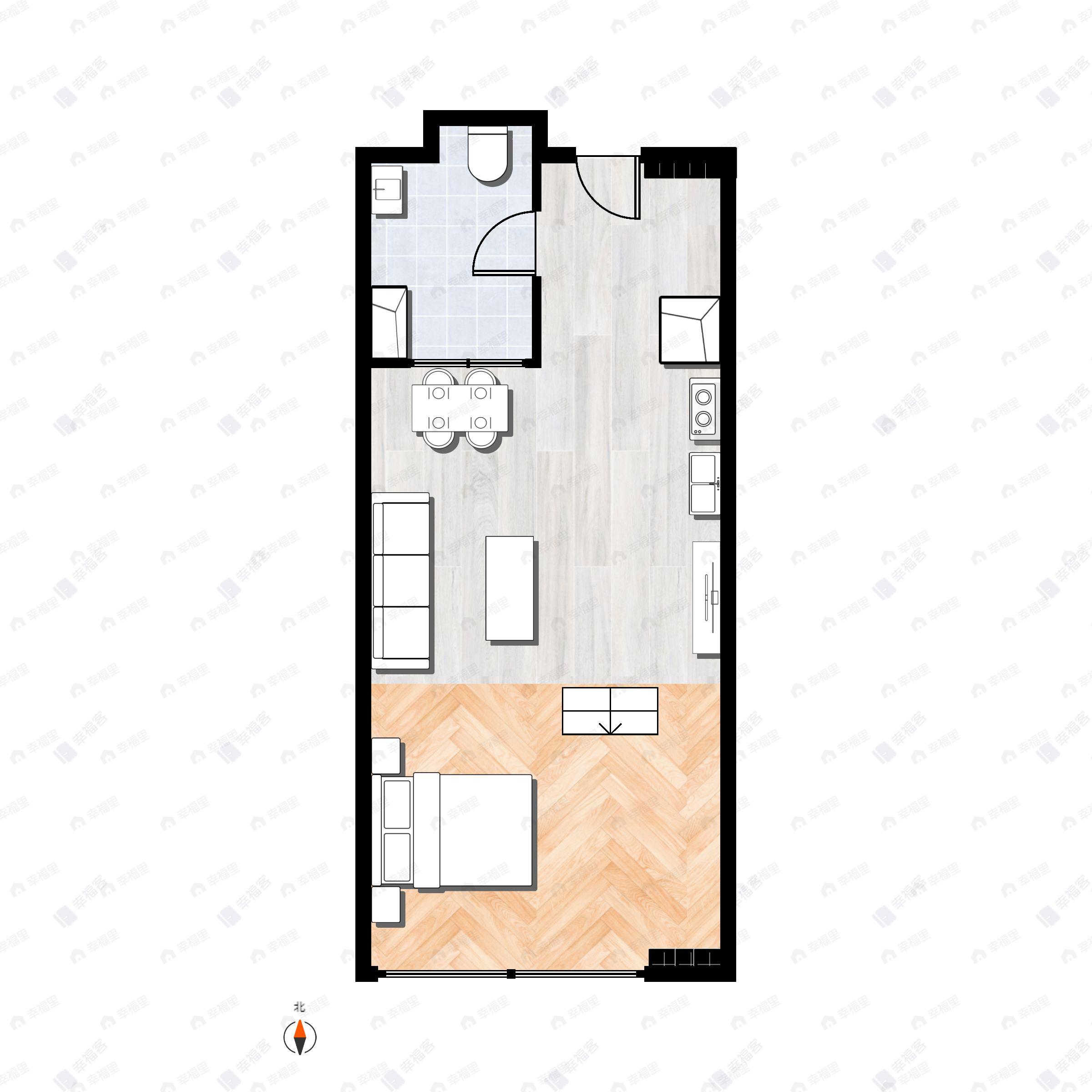1室1厅1卫建面49m²东户型图
