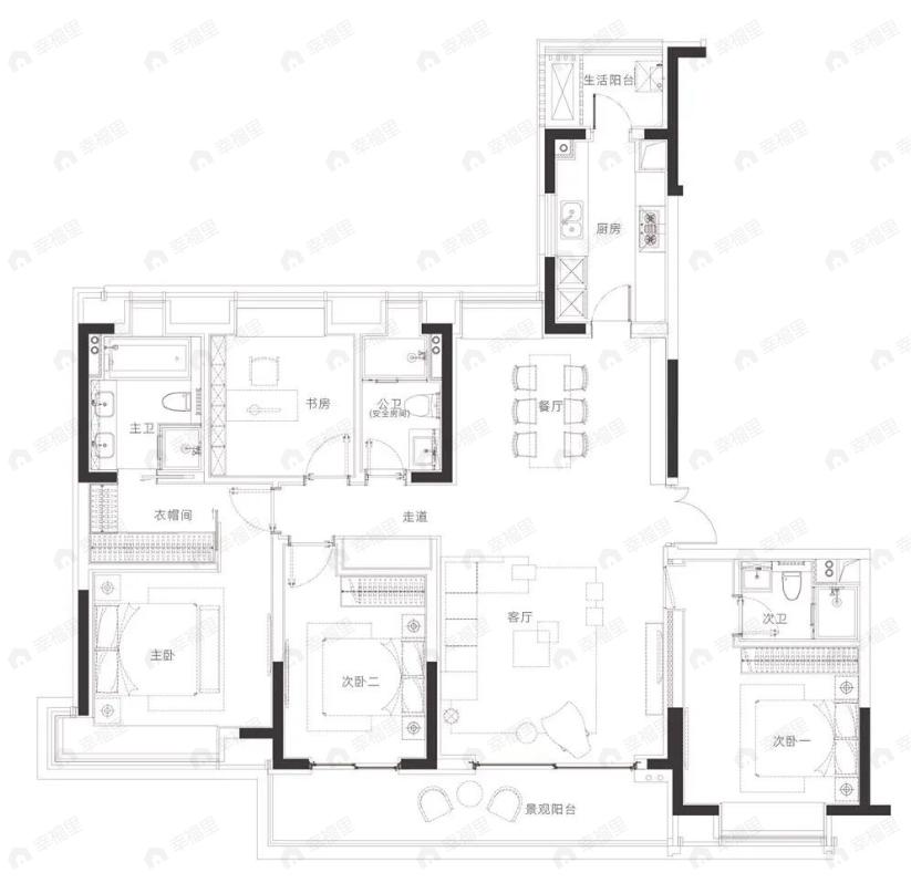 中信泰富滨江金融城4室2厅3卫户型图