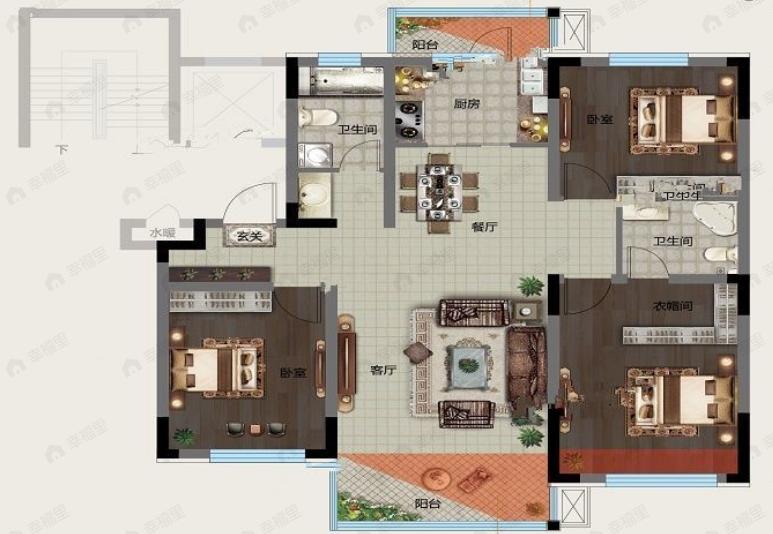 富禹盛京学府3室2厅2卫户型图