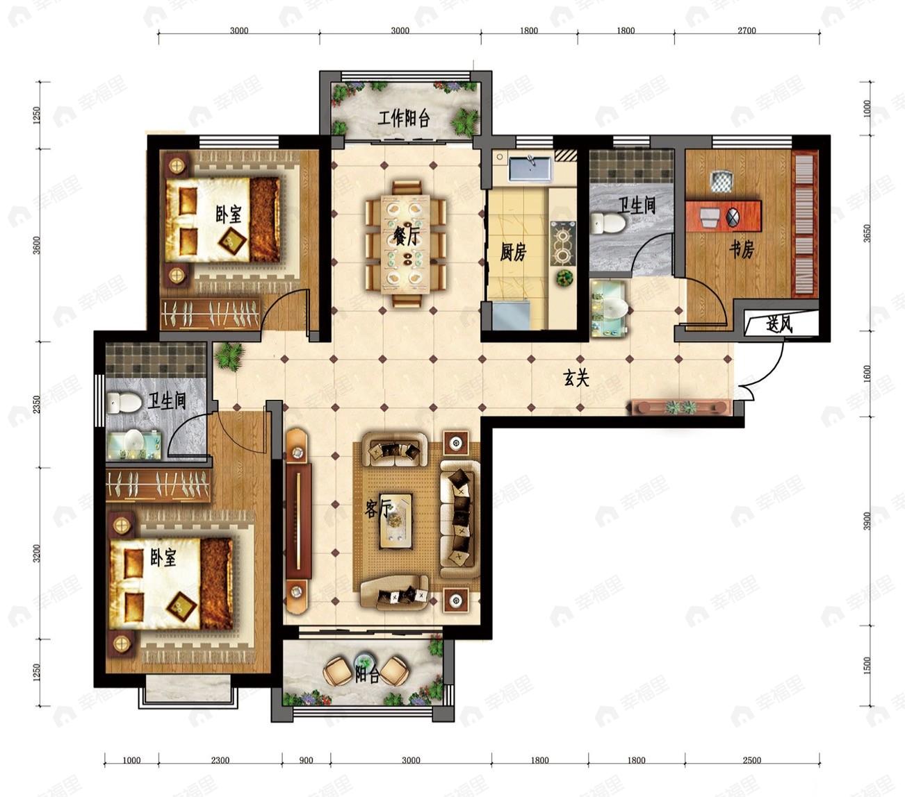 润泽佳苑3室2厅2卫户型图
