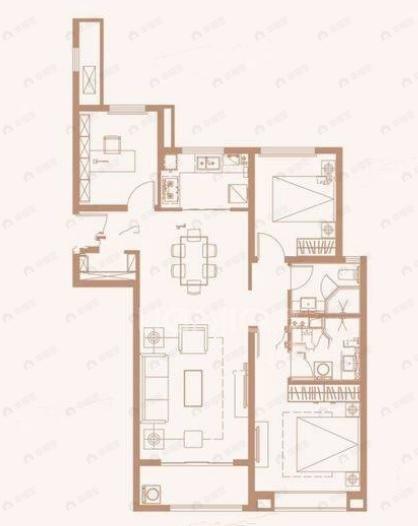 融创天朗南长安街壹号3室2厅2卫户型图