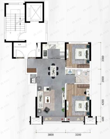 豪邦锦上2室2厅1卫户型图