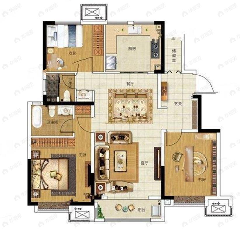 艺英里3室2厅2卫户型图