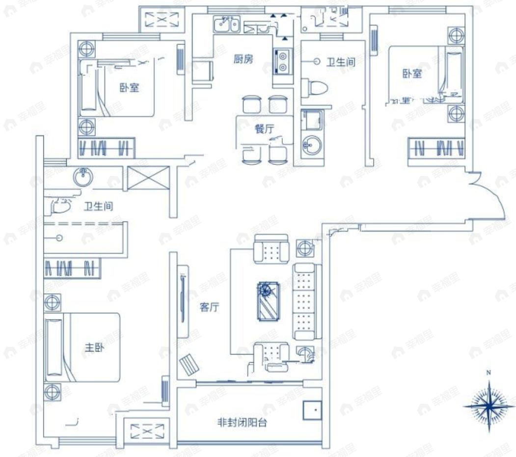 建业中弘城3室2厅2卫户型图