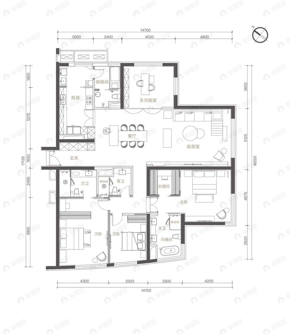 新城国际234室2厅4卫户型图