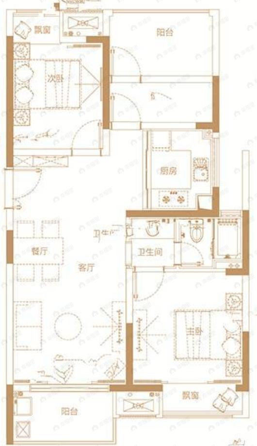 陆家嘴锦绣澜山2室2厅1卫户型图