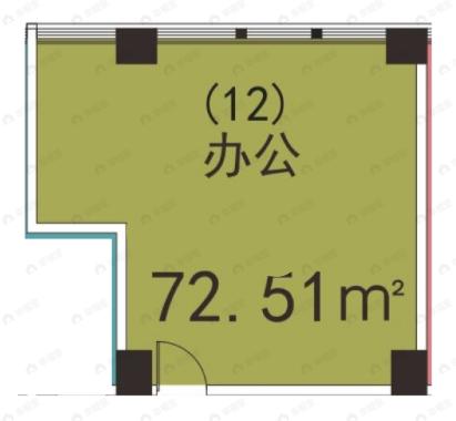 1室1厅建面72m²北户型图