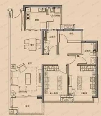 保利合锦领秀山2室2厅2卫户型图