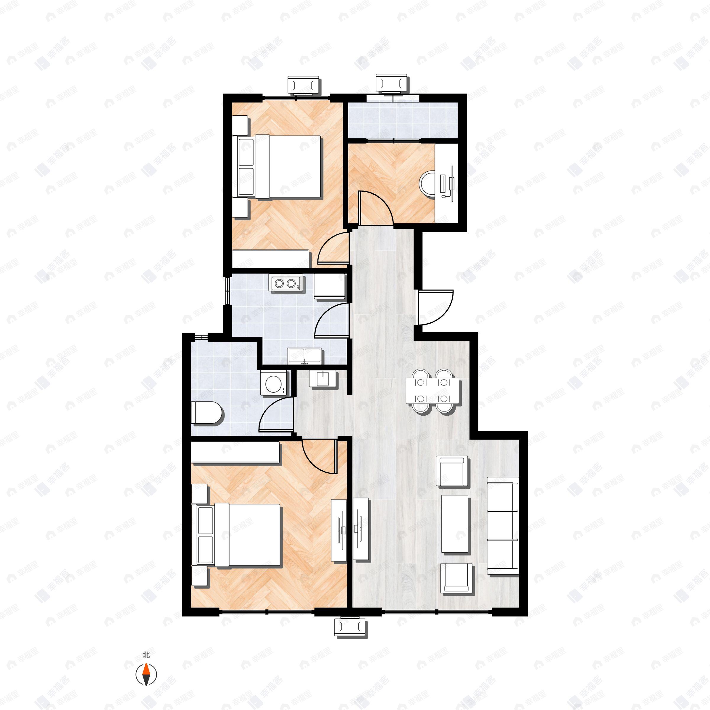 3室1厅1卫建面83平北|南户型图