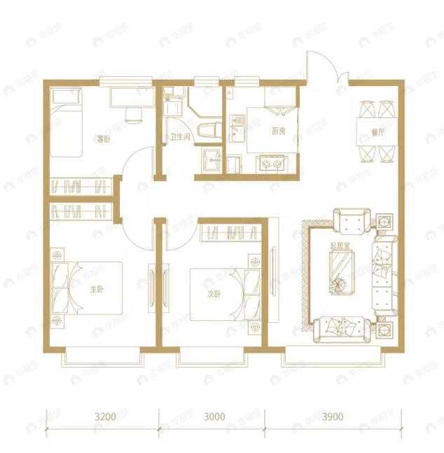 中国铁建西派国印3室2厅1卫户型图