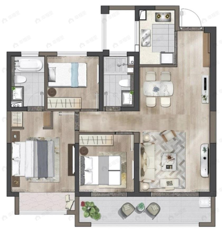 金领蠡洲台3室2厅2卫户型图