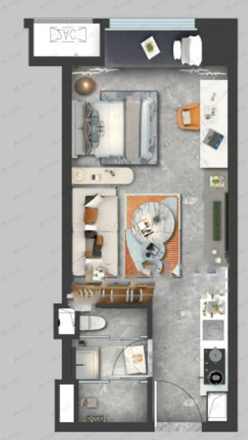 合景汇峰1室1厅1卫户型图