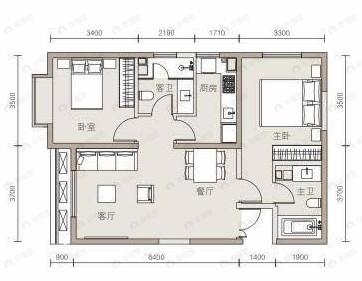北京东湾3室2厅2卫户型图
