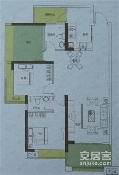 2室2厅2卫建面112平户型图