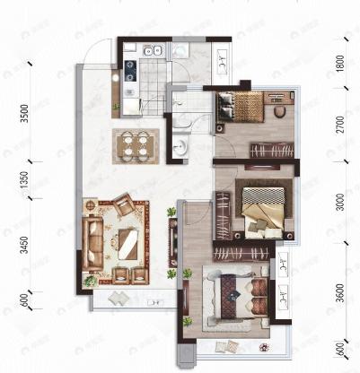 圣佳铭城3室2厅1卫户型图