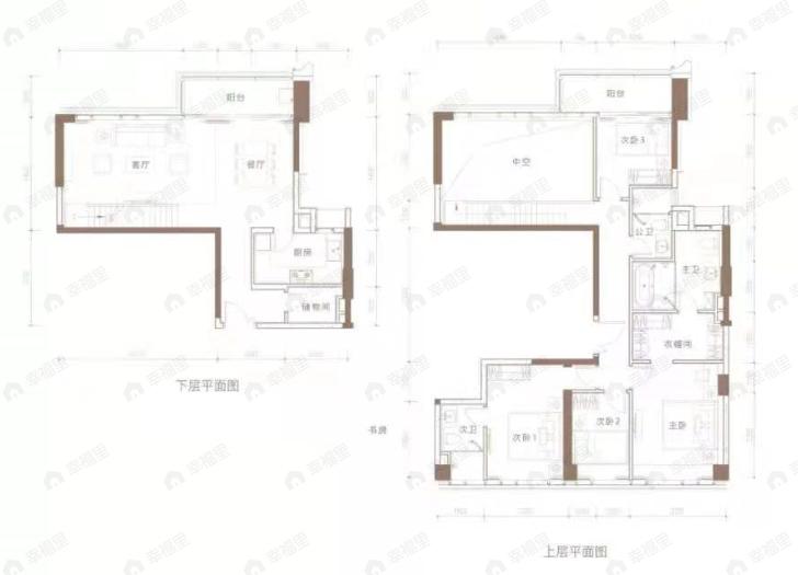 4室2厅3卫建面236平东南|西北户型图