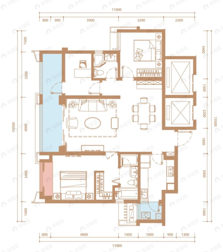 云上观邸3室2厅2卫户型图