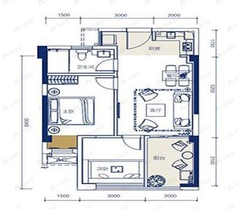 2室2厅1卫建面62平户型图