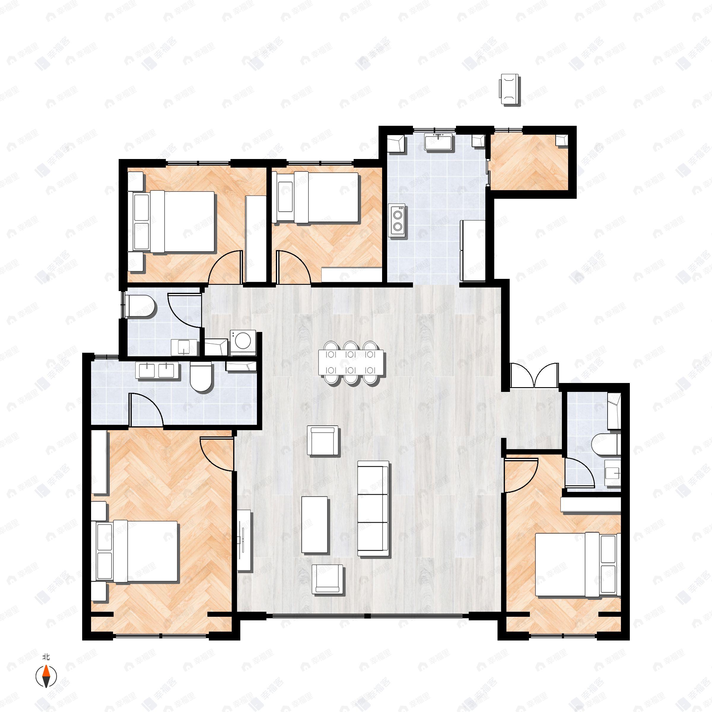 4室2厅3卫建面180平南|北户型图