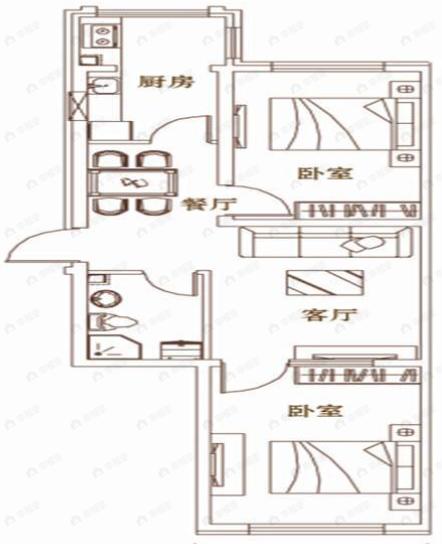 丽晶公馆2室2厅1卫户型图
