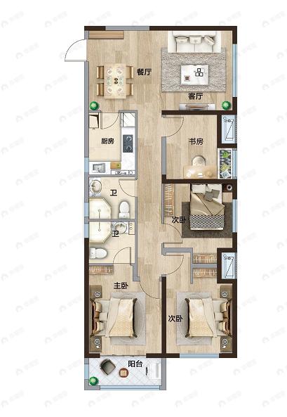 升龙御玺3室2厅2卫户型图