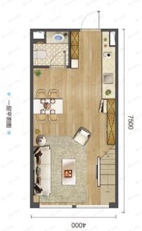 1室2厅2卫建面43平北|南户型图