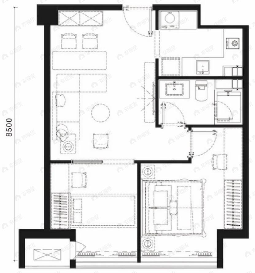 海逸长洲逸公馆2室2厅1卫户型图