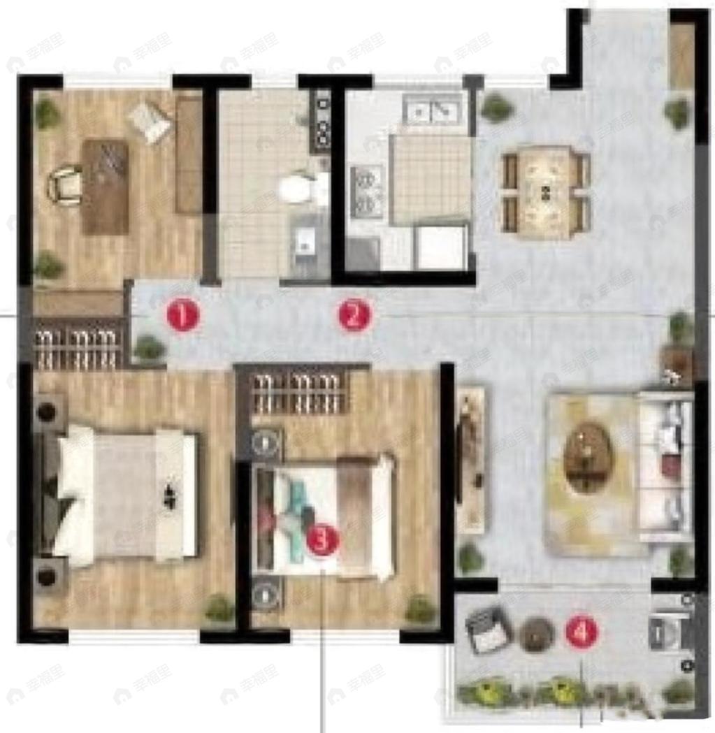 东原启城3室2厅1卫户型图