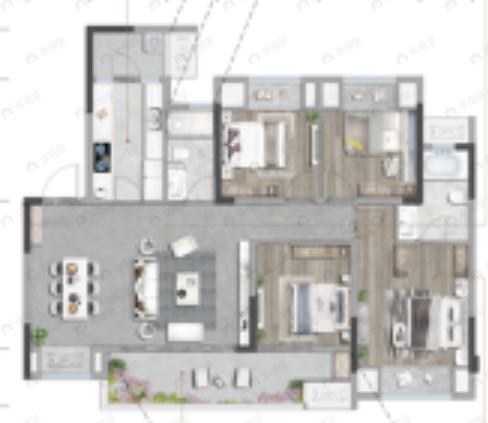 绿地听江左岸4室2厅2卫户型图
