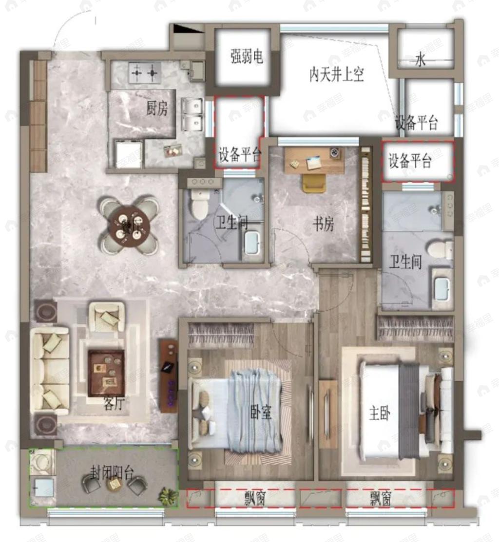 滨江福田里3室2厅2卫户型图