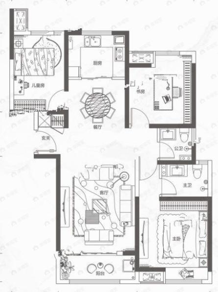 新兴熙园3室2厅2卫户型图