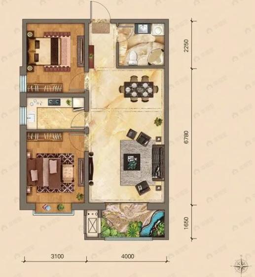锦河湾2室2厅1卫户型图