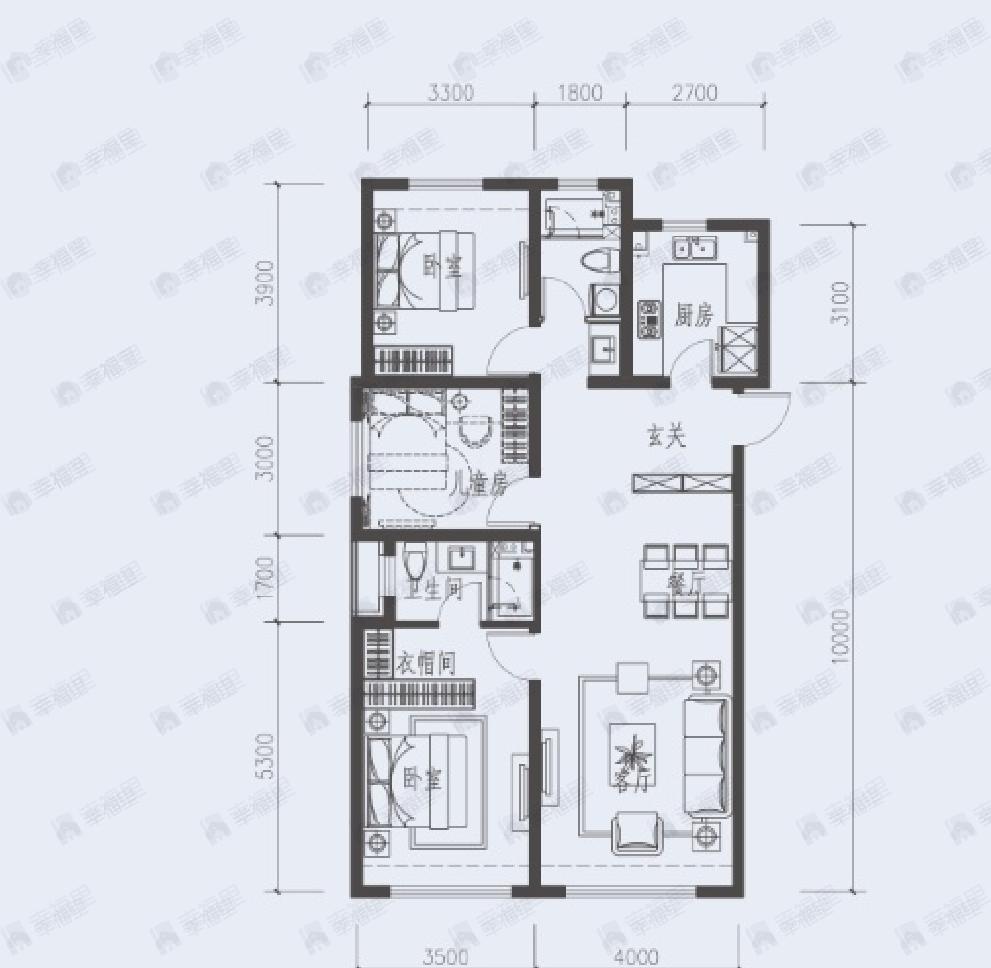 融创鹏辉玉兰星宸3室2厅2卫户型图