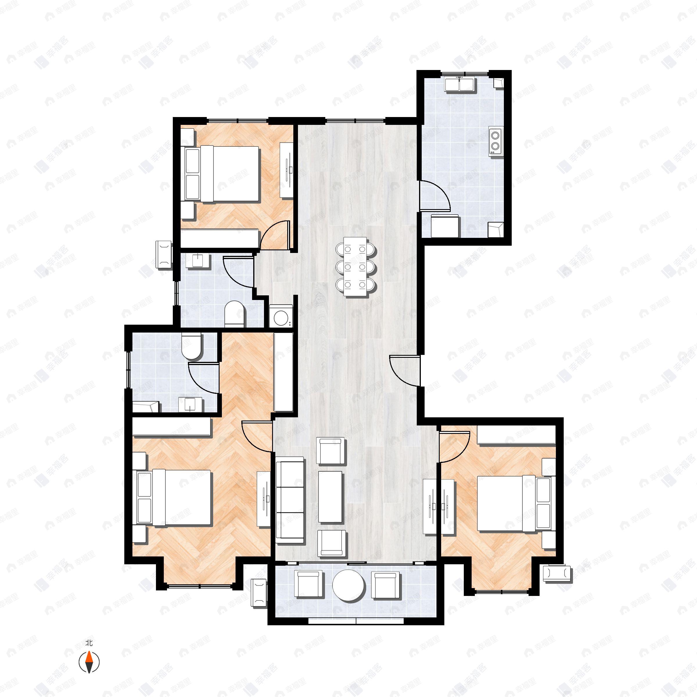 3室2厅2卫建面135m²南|北户型图