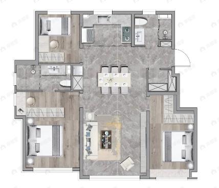 中海峰境南开3室2厅2卫户型图