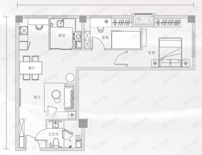 高新智尚2室2厅1卫户型图