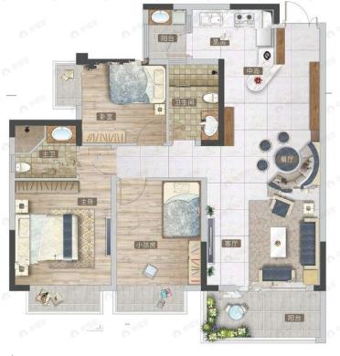 路桥融创茂3室2厅2卫户型图