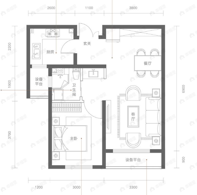 德港锦绣壹号1室1厅1卫户型图