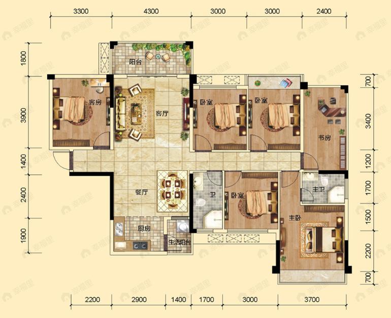 荣良麒麟华府6室2厅2卫户型图