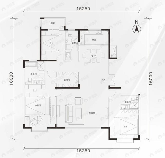 翠景台3室2厅3卫户型图