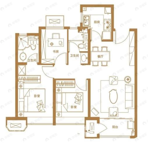 中国铁建西派国印3室2厅2卫户型图