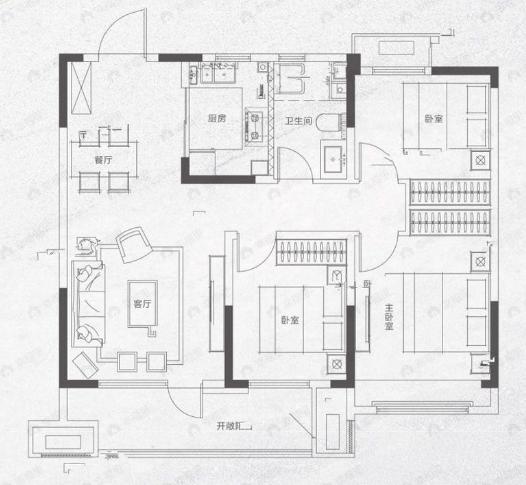 高实城3室2厅1卫户型图