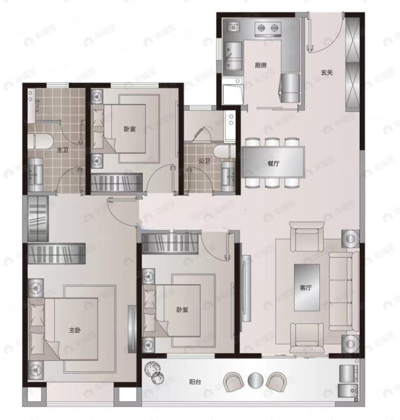 旭辉千山凌云3室2厅2卫户型图