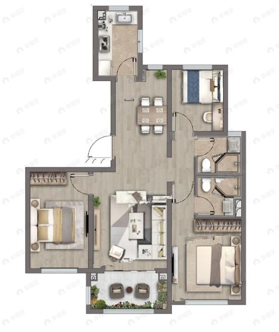 宝华颛桥紫薇花园3室2厅2卫户型图