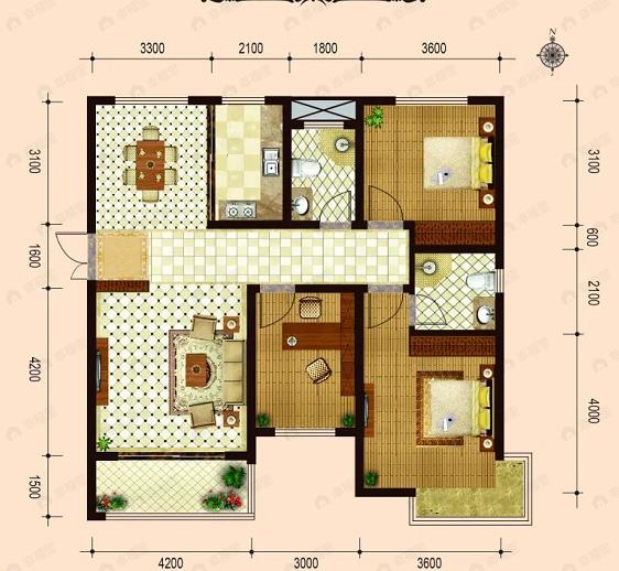大运外滩玺园3室2厅2卫户型图