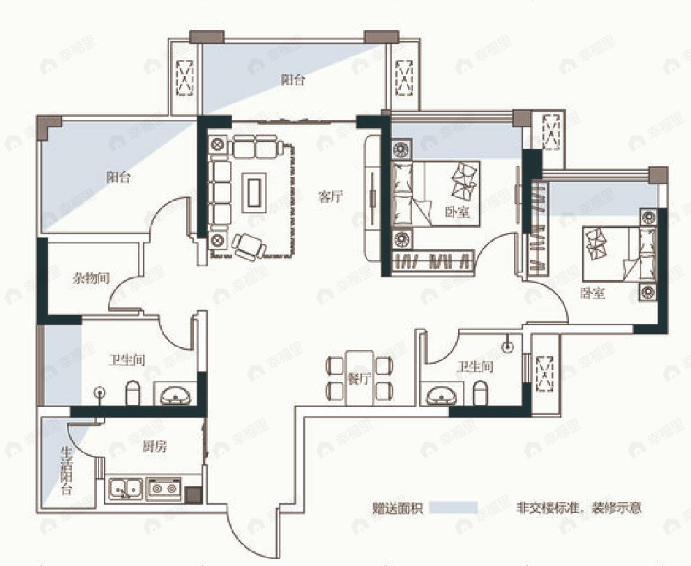 新怡名门2室2厅2卫户型图