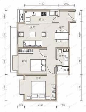 北京东湾2室2厅1卫户型图