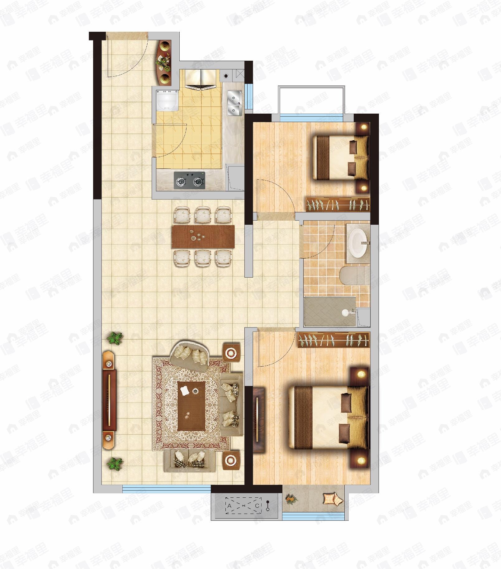 富力天禧城2室2厅1卫户型图